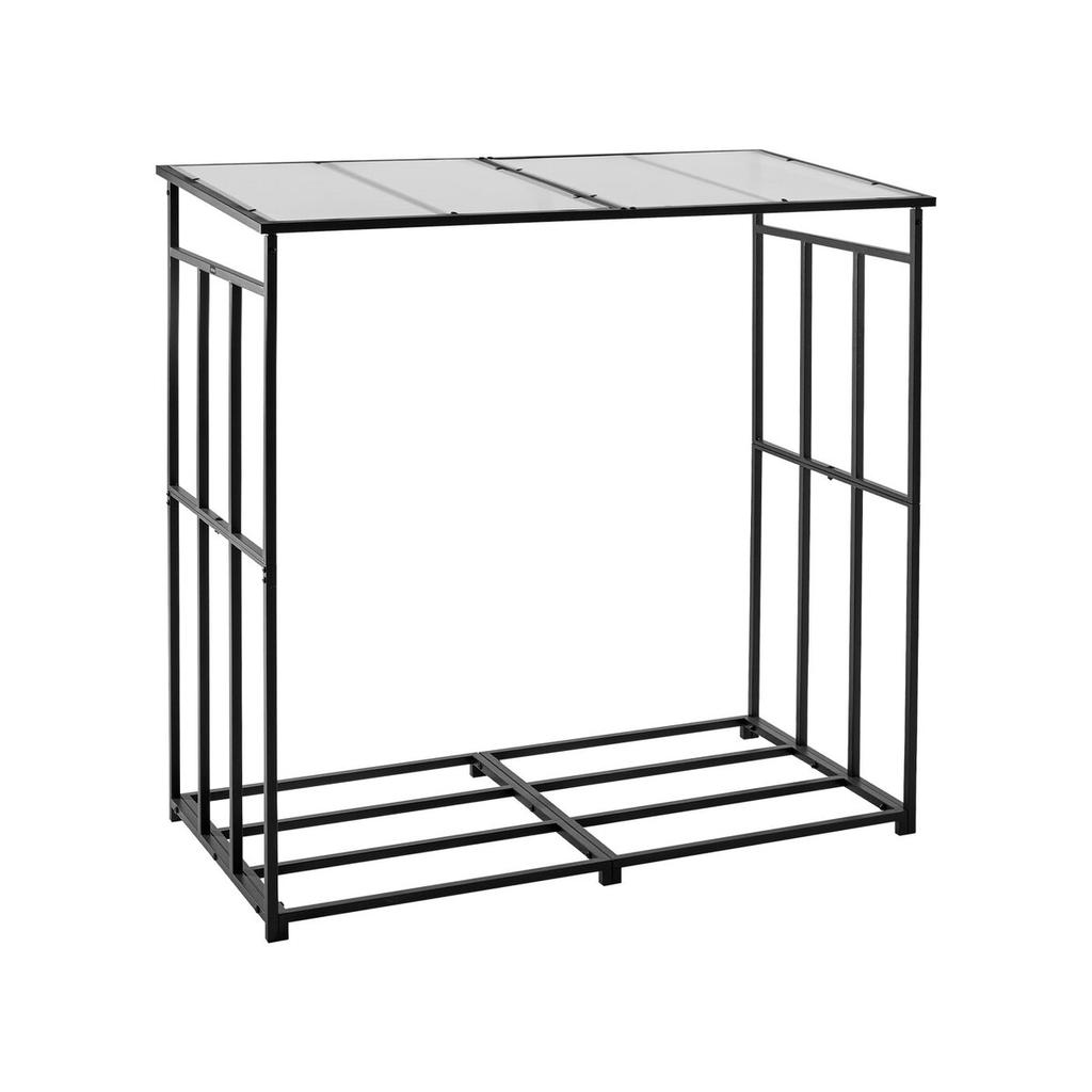 Firewood Rack with Sloped Roof, 1.85m Outdoor Firewood Holder, 1/4 Cord Log Storage Shed, 299kg Max Weight Capacity, Powder-Coated Metal Wood Storage