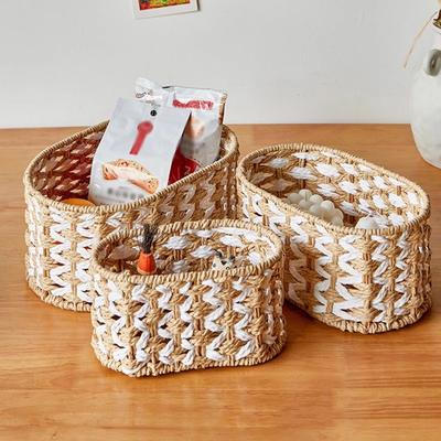 Imitation Rattan Desktop Aufbewahrungskorb Handgefertigter Geflochtener Korb Snack Kleinkram Schlüssel Unbedeckter Organizer Kosmetik Aufbewahrungsbox