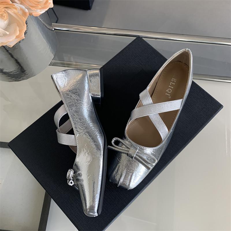 IPPEUM Mary Jane Shoes Black Silver Round Toe Block Heel Pumps Zapatos De Mujer Loafers Womens Shoes