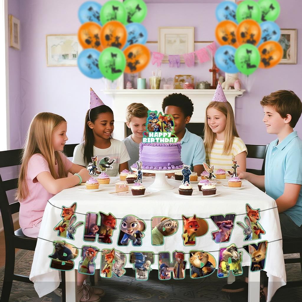 Birthday Theme Party Decoration Banner Pull Flag Cake Flag Balloon- Set