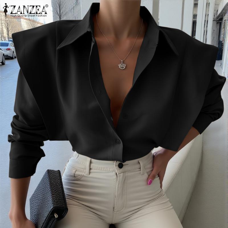 ZANZEA Women Shirt Collar Ruffle Long Sleeve Shirts
