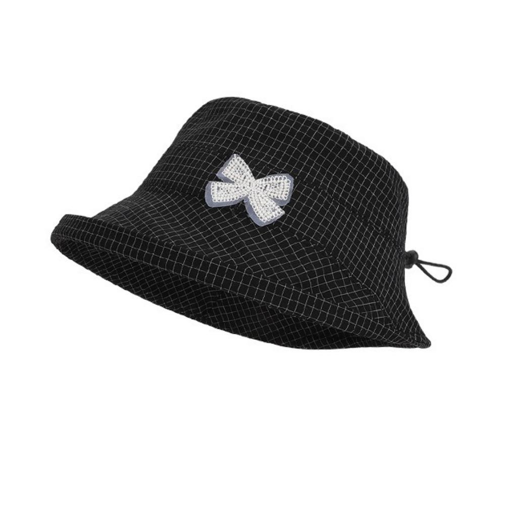 Wide Brim Women Bow Fisherman Hat Checkered Pattern Breathable Bucket Hat Plaid Pattern Windproof Sun Protection Hat Outdoor