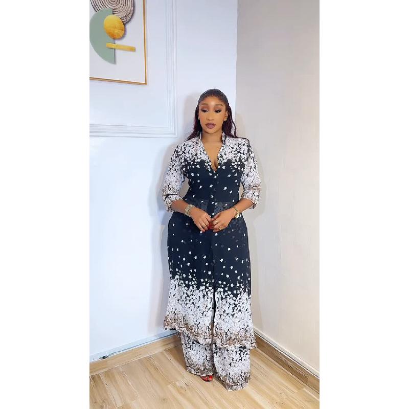 Women's 2026 Spring New Elegant Printed Shirt and Wide-Leg Pants Set