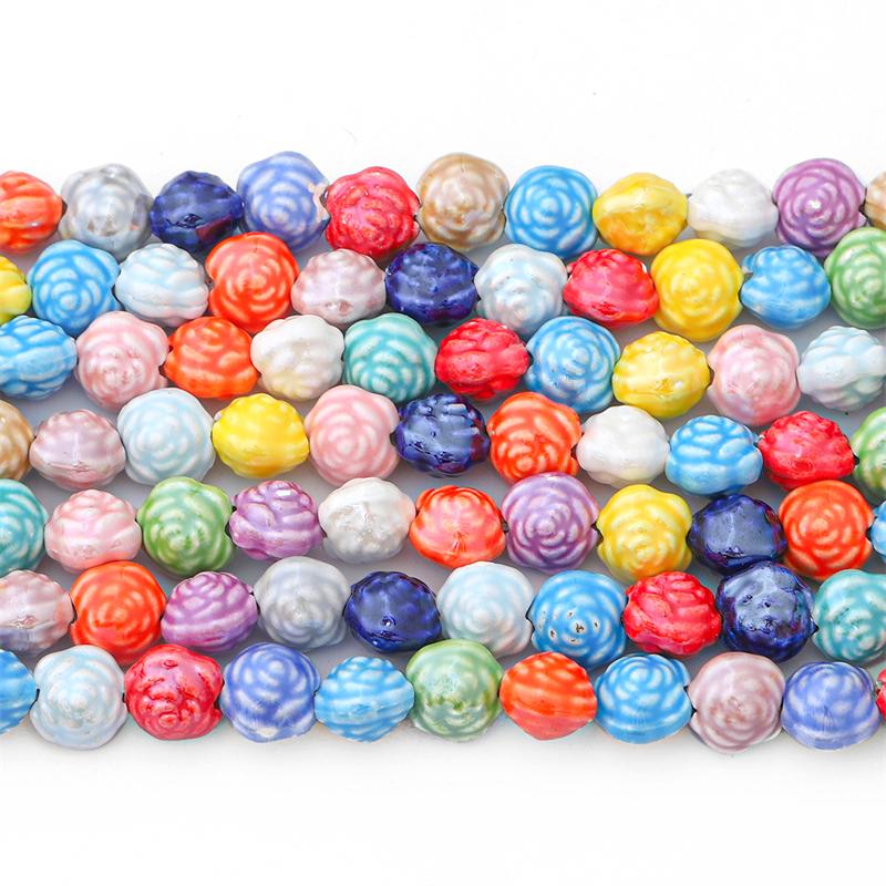 10 Stück/Beutel, 12 x 10 mm, handgefertigt, bunte Rosenblume, Keramik-Charm-Perlen, Porzellan-Abstandsperlen für Halskette, Armband, DIY-Schmuckherstellung