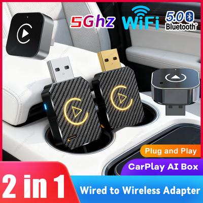2in1 Wireless CarPlay Adapter Android Auto AI Smart Box Car Intelligent System Plug & Play for iPhone/Android Factory Wired Cars
