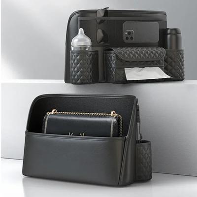Leather Car Seat Middle Hanger Storage Bag Luxury Auto Handbag Holder Between Seats Tissue Water Cup Pockets Stowing Tidying