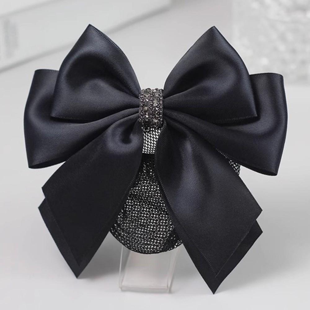 Elegant Bowknot Net Bun Hair Cover Multiple Colors Net Bun Snood Spring Clip  Vocational Work