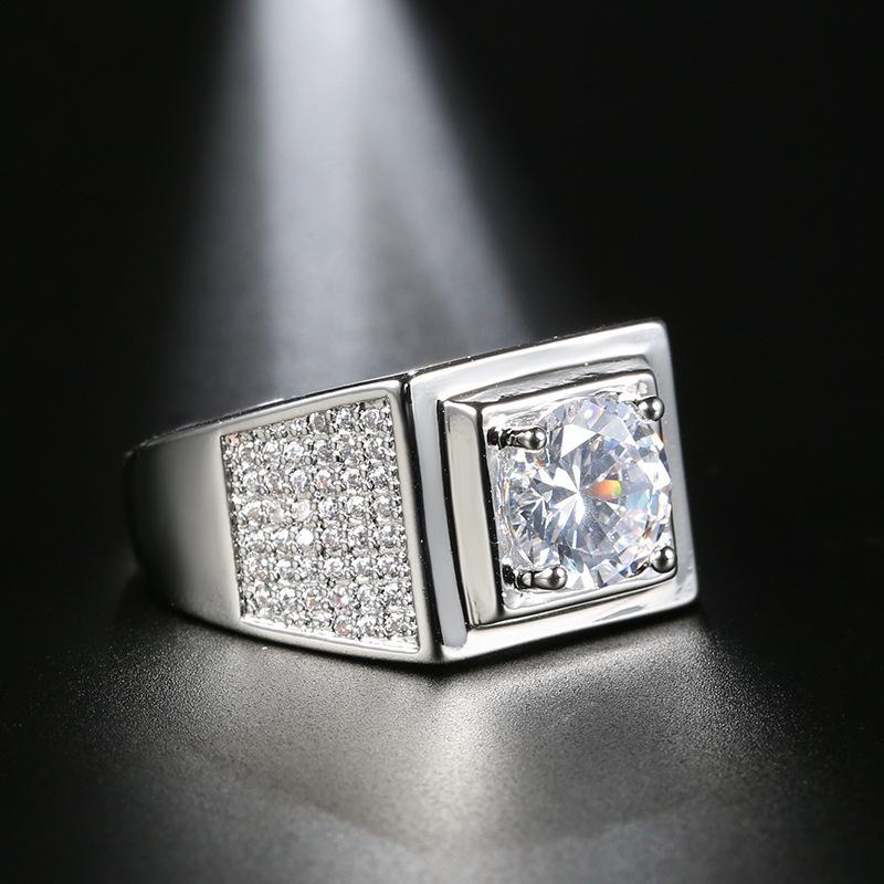 Electroplated Ring Men's Wide Version European and American Fashion Simulation Diamond Ring with an Open and Domineering Ring