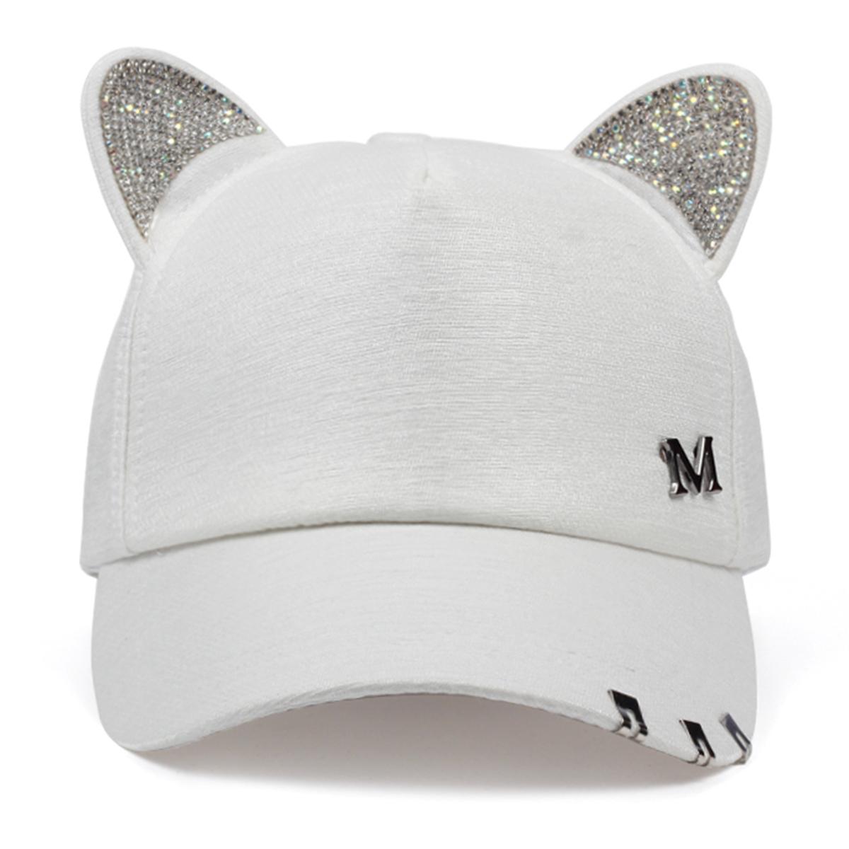 Unisex Süße Katzenohren M Etikett Baseballkappen Frühling Herbst Outdoor Verstellbar Lässige Hüte Sonnenschutzmütze white