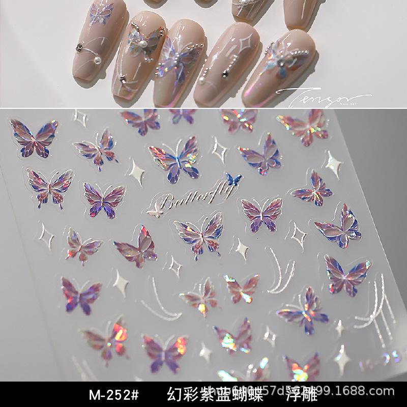 Red Shell Butterfly Nail Stickers: 3D Jelly Fantasy Decals
