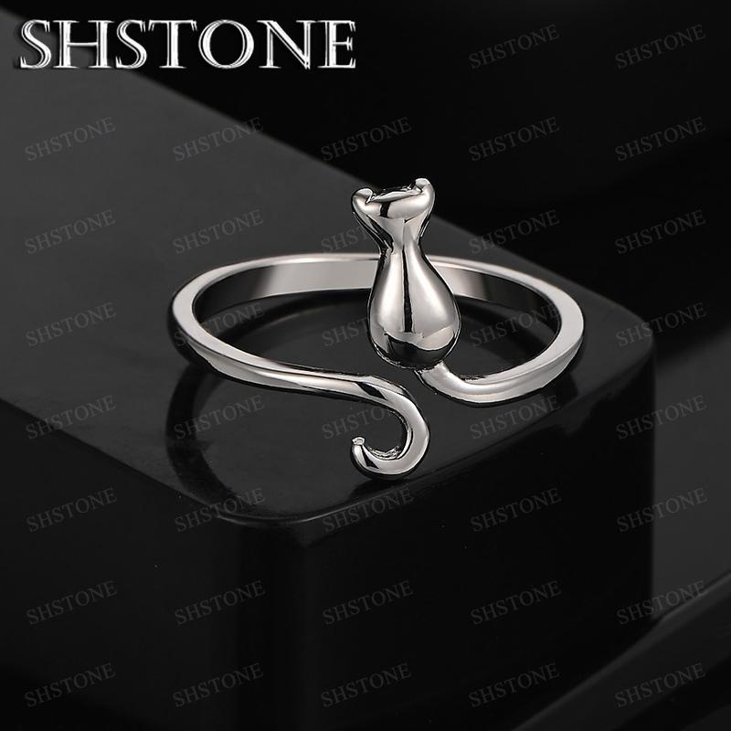 Classic 925 Silver Cute Cat Cat-Paw Leaf Zircon Open Ring Women Party Wedding Birthday Jewelry Gift Accessories серебряный
