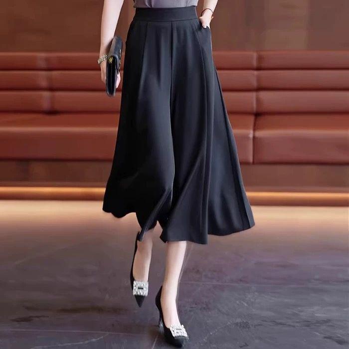 

Women s 2026 Summer Ice Silk High Waist Wide-Leg Skirt Pants - Thin, Casual, Seven-Point Style L [Recommended 80-110 lbs]