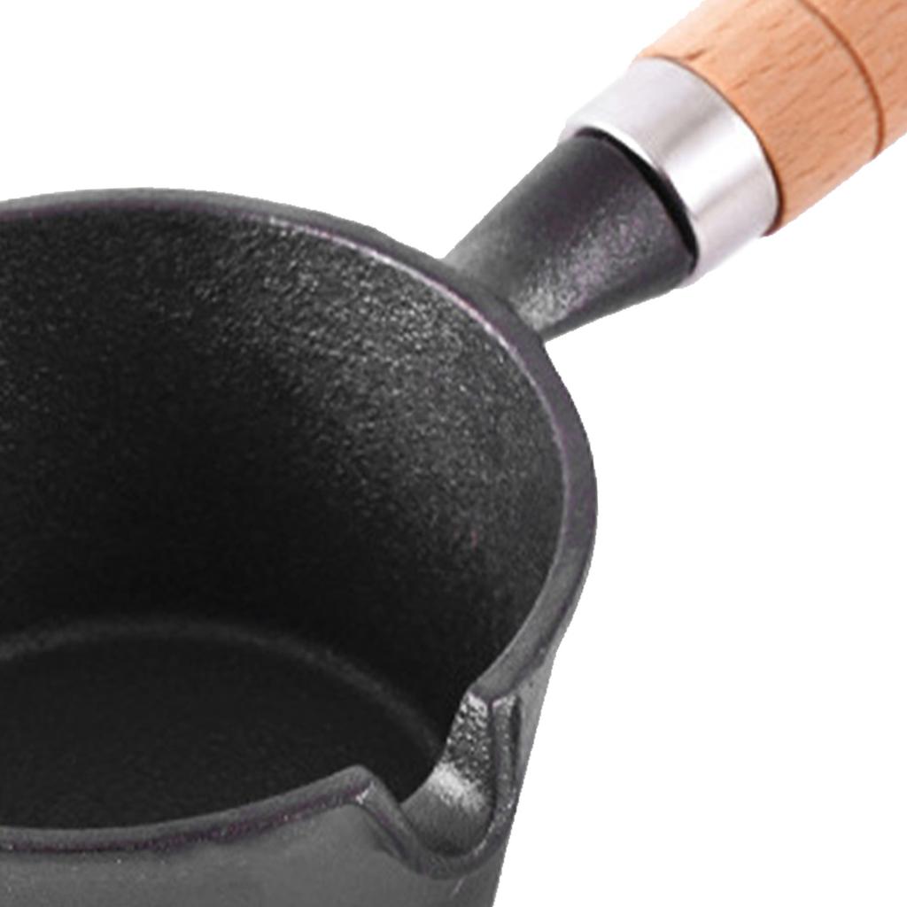 Mini Butter Schmelztiegel Rund Robuster Gusseisen Ausgießer ohne Tropfen Holzgriff Omelett Bratpfanne für