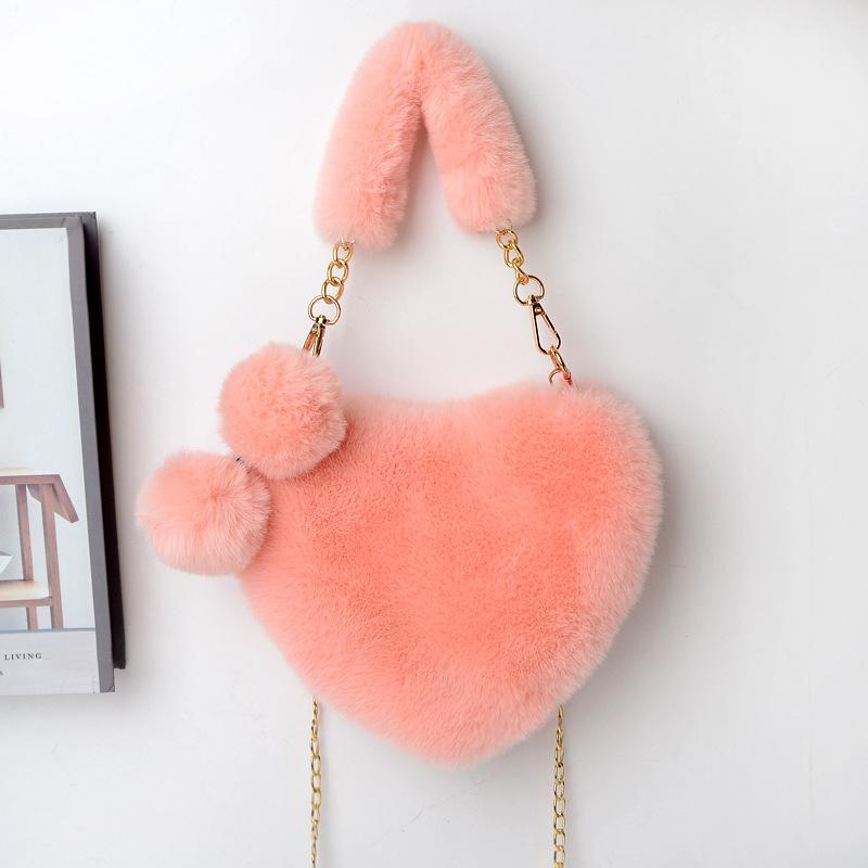 Trendy Ladies Plush Love Heart Shaped Fashionable Solid Color Soft Comfortable Purses Popular Women Hand Bags