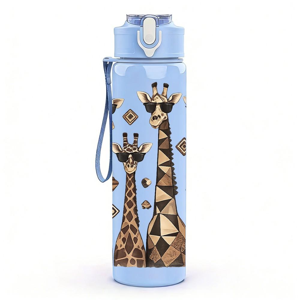 1PC Giraffe Family Sketch Art Print 750ml Color Plastic Sports Water Bottle Leakproof Flip Straw Lid Suitable for Sports Office Home Use