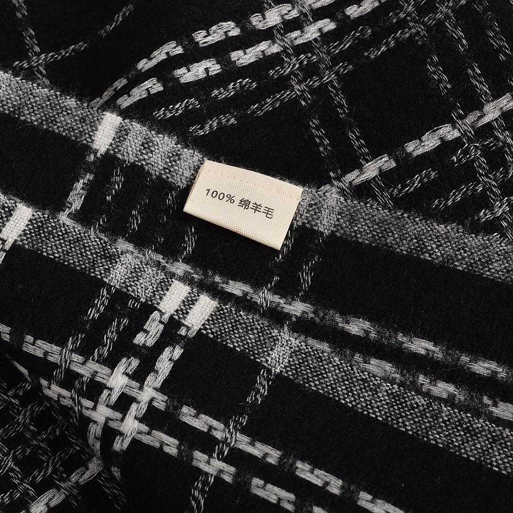 Black White Plaid 100% Wool Scarves Pashmina Thicken Women Winter Soft Long Scarves Shawls Fashion Short Tassel Warm Neck Scarf