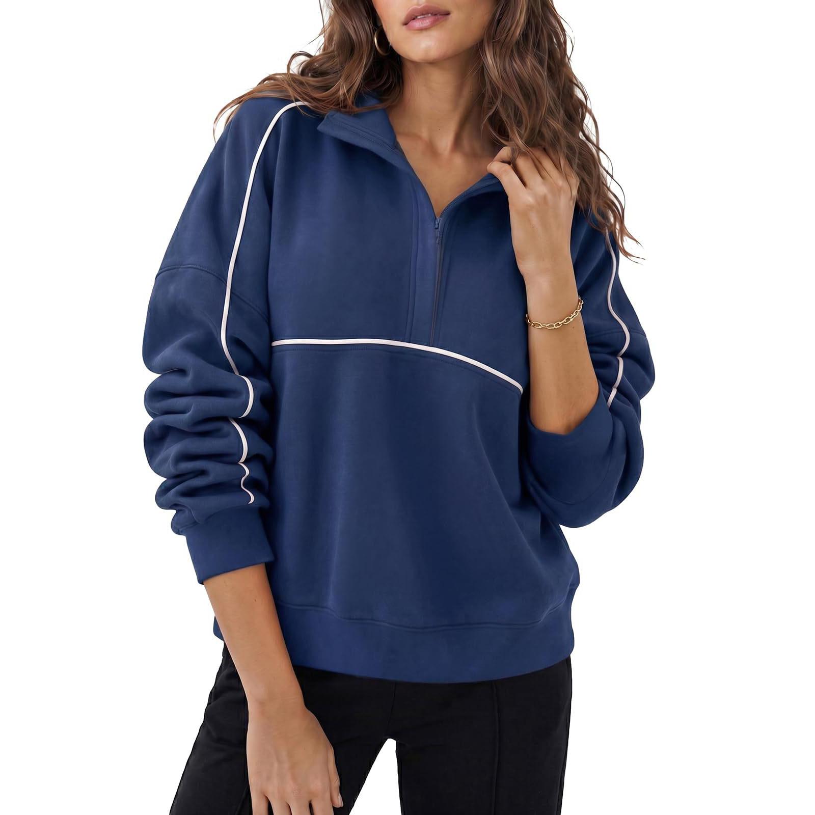 Women s Loose Fit Long Sleeve Half Zip Mock Neck Sweatshirt XL