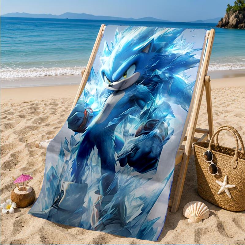Blue Hedgehog In Action Beach Towel, Super Soft Microfiber, Perfect Gift for Her/Him, Birthday, for Pool, Beach, Travel, Decor Beach Party