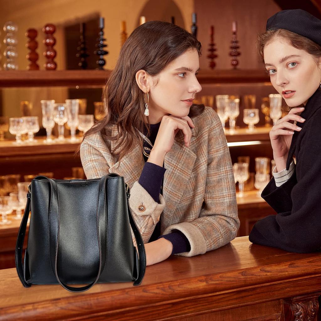 Shoulder PU Large Shoulder Bucket Crossbody Adjustable Perfect for Korean Black NICOLE&DORIS Women's Bag, Leather, 2-Way, Capacity, Waterproof,