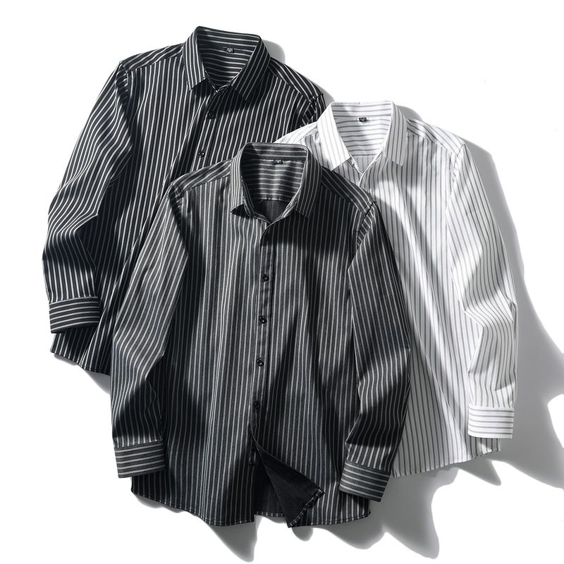 Cut the Tag Off Overplus Order Anti-Wrinkle Non-Ironing Vertical Stripes Shirt Men's Spring and Autumn New Business Casual Lapel Long Sleeve Shirts