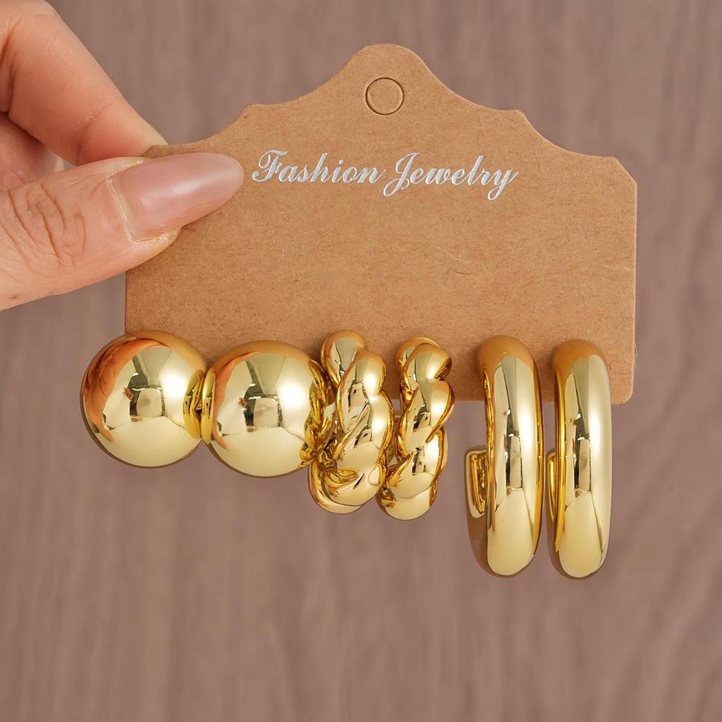 Women's Geometric Gold Teardrop and Twist Earring Set (3-9 Pairs)