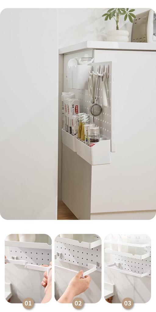 Pegboard Wall-Mount Kitchen Storage Rack for Seasonings - Hole-Free Combinable Shelf
