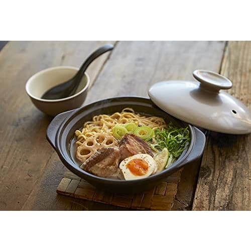 TAMAKI Thermatech Ultra-Lightweight Direct-Stove Earthenware Pot, Size 9, 32x27x15.5cm (H), 2,250ml, Mocha, T-942406