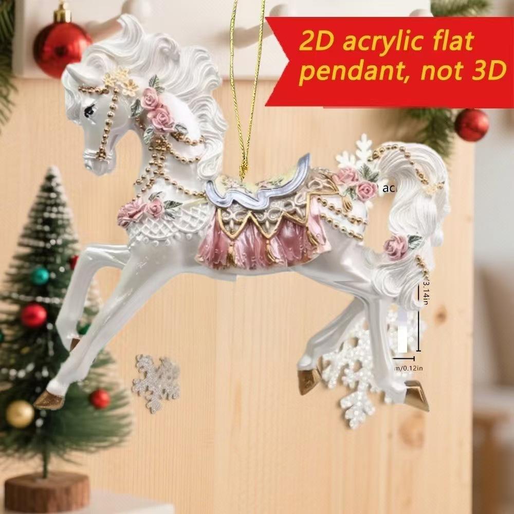 2D Christmas Tree Horse Ornaments Xmas Metallic Rhinestones Horse Christmas Hanging Horse Ornaments Gifts Home Decoration