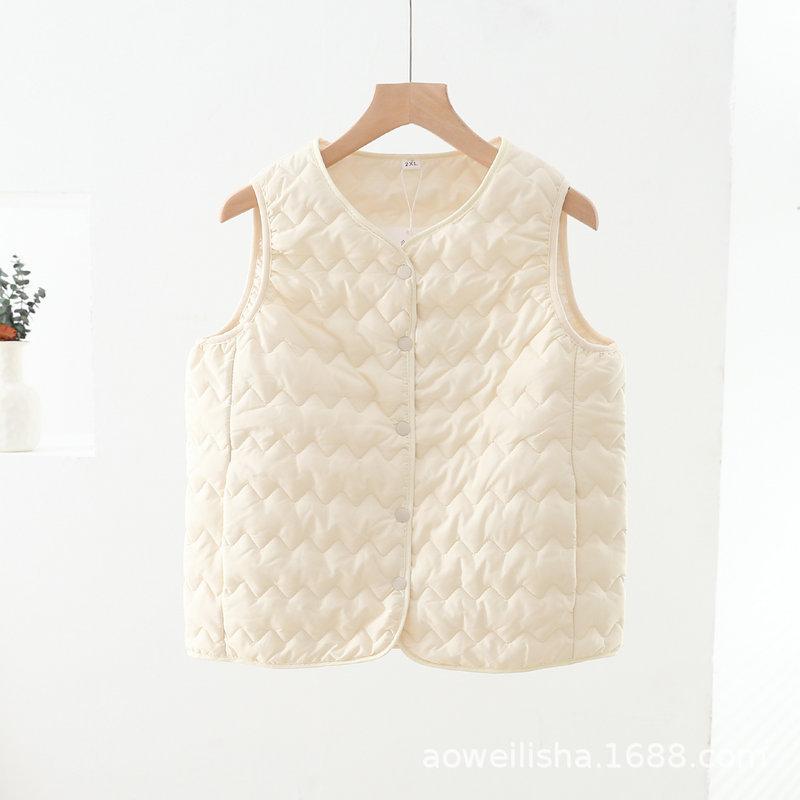 Women's Lightweight Quilted Liner Vest Crew Neck Single Breasted Padded Inner Warm Gilet 2XL-5XL 3 Solid Colors Fall Winter Layering Waistcoat