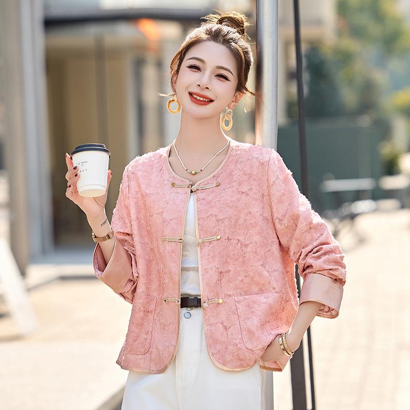 Jachetă de damă de primăvară 2025 în stil chinezesc, de slăbit, de modă, cu nasturi broască - RX8203