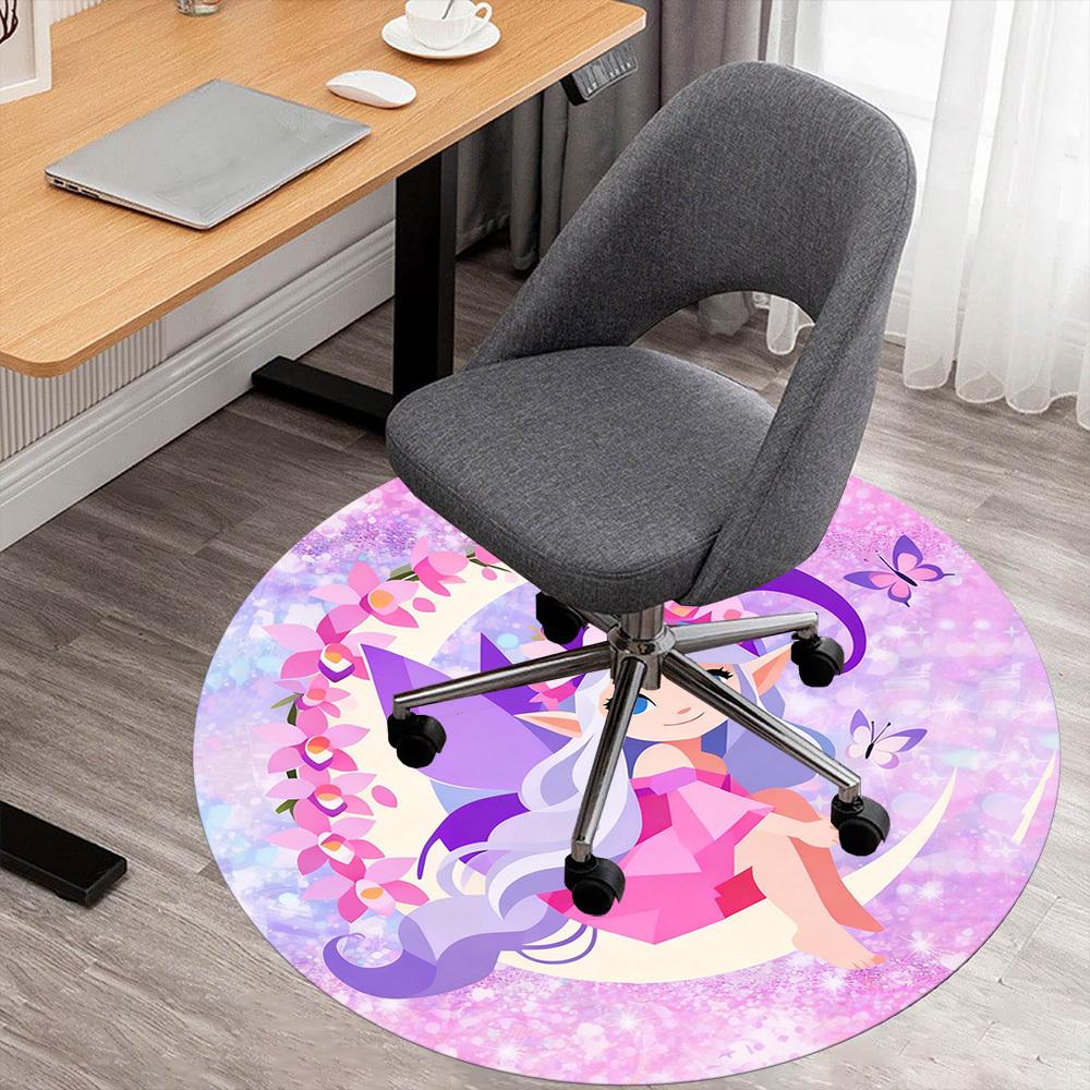 1PC Fairy Moon Round Chair Mat Area Rug - Non-Slip, Floor Mat for Office, Bedroom, and Indoor Decor -Gift D1127179