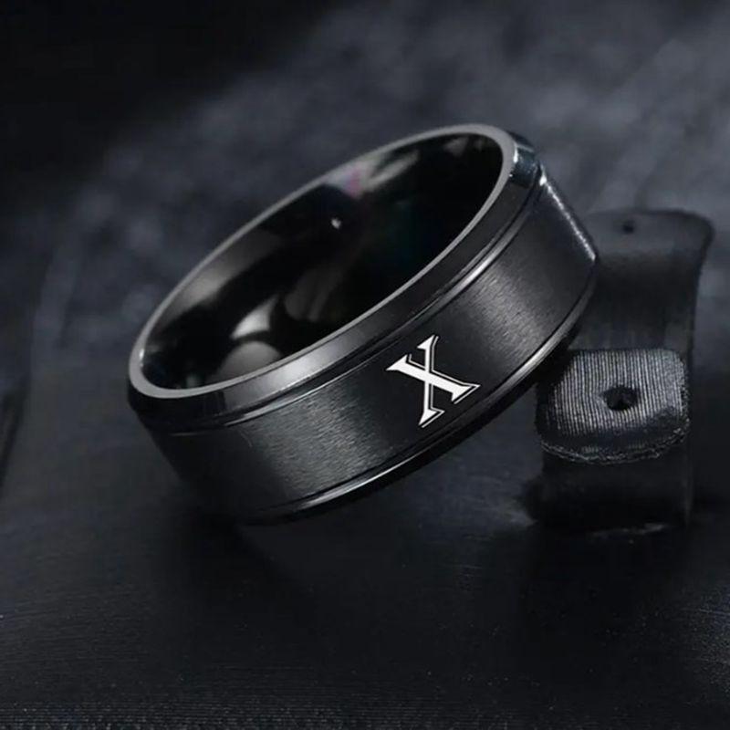 1pc Fashion 26 English Letters Ring With Double Beveled Edges, Men's Stainless Steel Ring