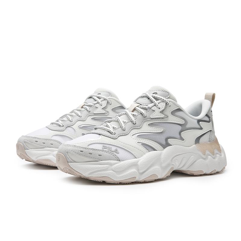 FILA FERN Cushioning Abrasion Resistant Breathable Lightweight Low top Chunky Sneakers Women's White/Mushroom Gray F12W622112FBO