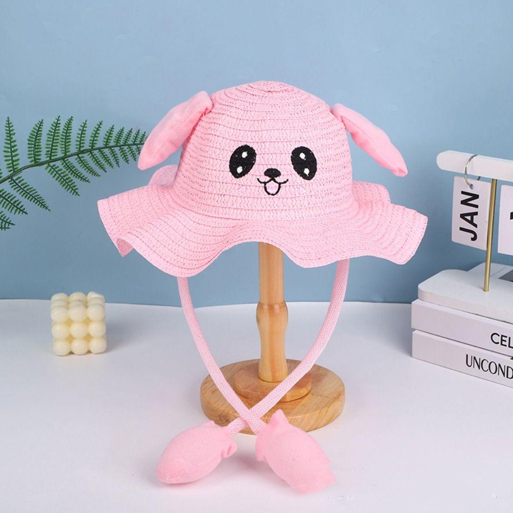 Sunscreen Bunny Sunshade Hat UPF50+ Children Straw Hat Rabbit Ear Sunshade Straw Hat Cosplay