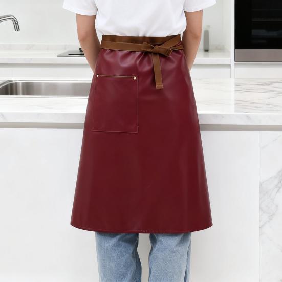 Faux Leather Half Apron for Men Women Waterproof Oil Resistant Cooking Apron with Adjustable Waist Strap Kitchen Fashion Accessory