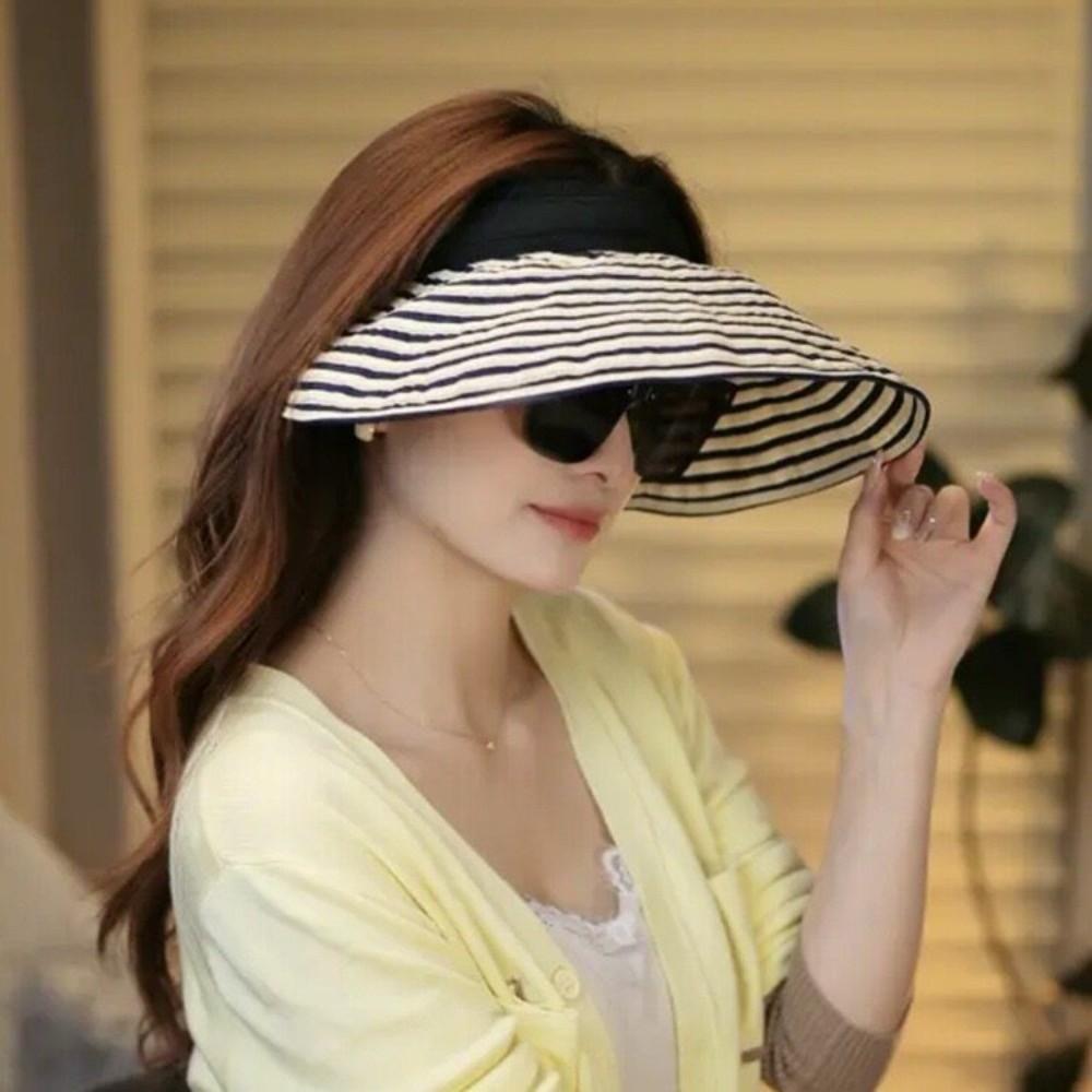 Wide Brim Sun Protection Cap Foldable Striped Headband Stripe Empty Top Hat Beach Holiday