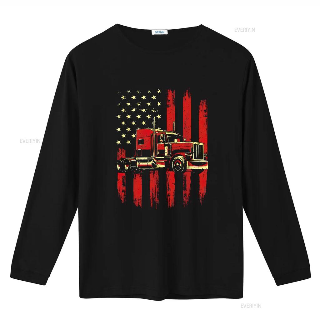 American Trucker Semi Truck Driver Trucking Big Rig T Shirt vintage Washed Stretched Top For Everyday Wear Casual Unisex homme