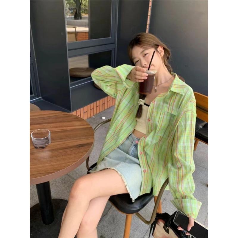 Color Blocking Checkered Women's Long Sleeved Shirts Korean Casual Versatile Ladies Tops Long Sleeved Lapel Jacket