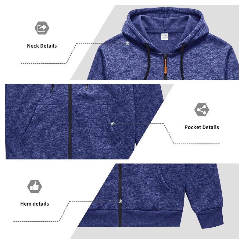 Men Heather Full Zip Hoodie Jacket, Drawstring Hood Long Sleeve Sweatshirt With Multi Arm Cargo Pockets Casual Outdoor Zip Up Hooded Coat