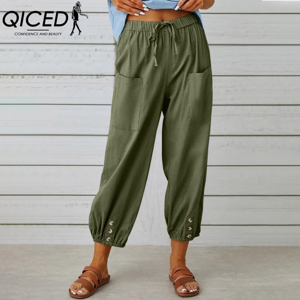 QICED 12 Color Women's Fashion Casual Solid Color Print Pants & Capris