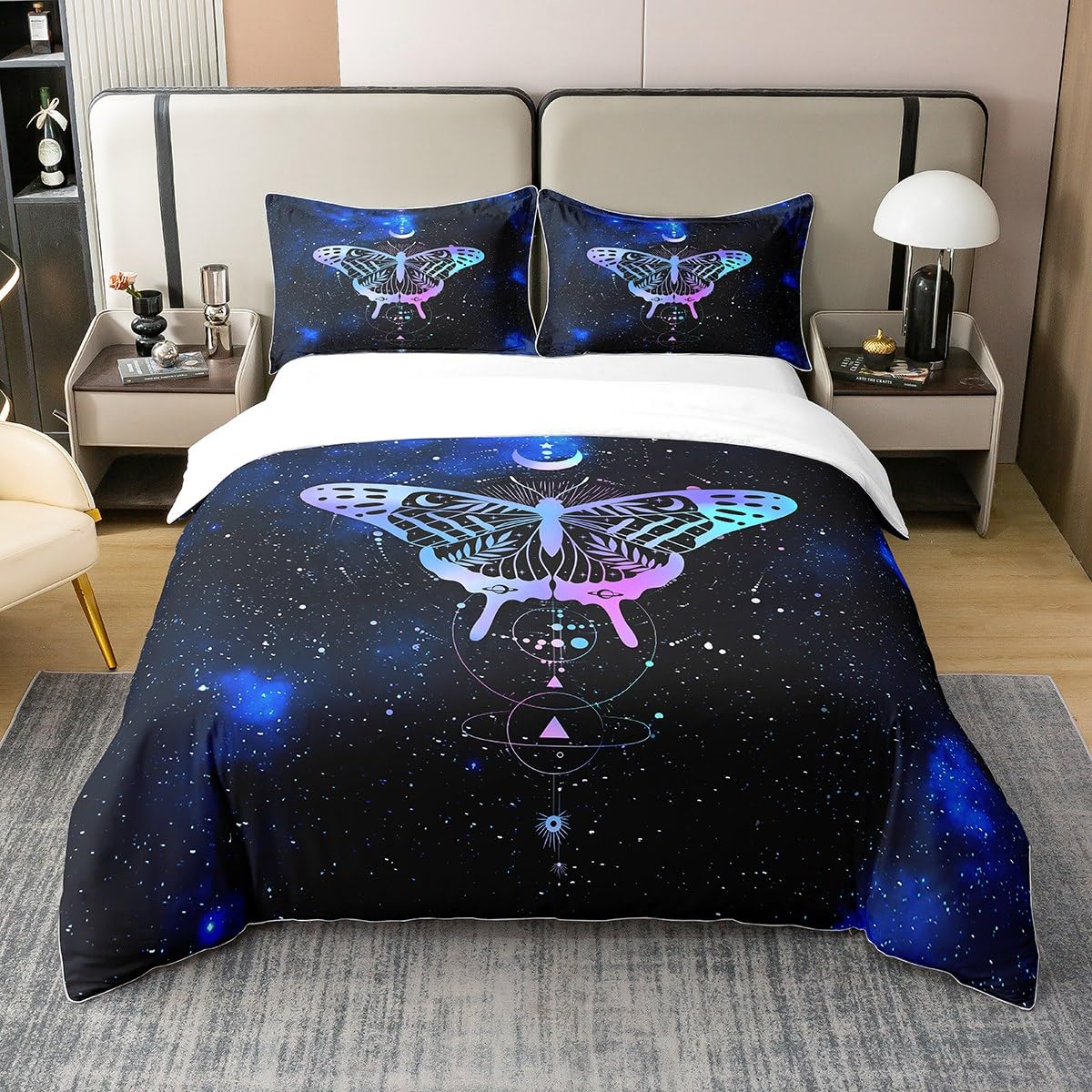 

Comforter Death Moth Queen Size Stars And Moon Phase Space Comforter For Boys Abstract Exotic Aesthetic Bedding Set Comforter (quilt)-EU Single(135*200cm)3pcs