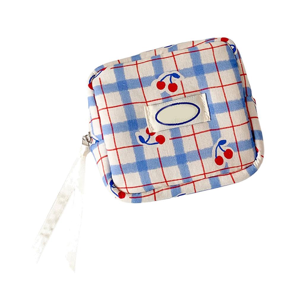 Cute Checkered Cosmetic Bag With Fruit Pattern Compact Size Interior Dividers Portable Makeup Organizer for Women
