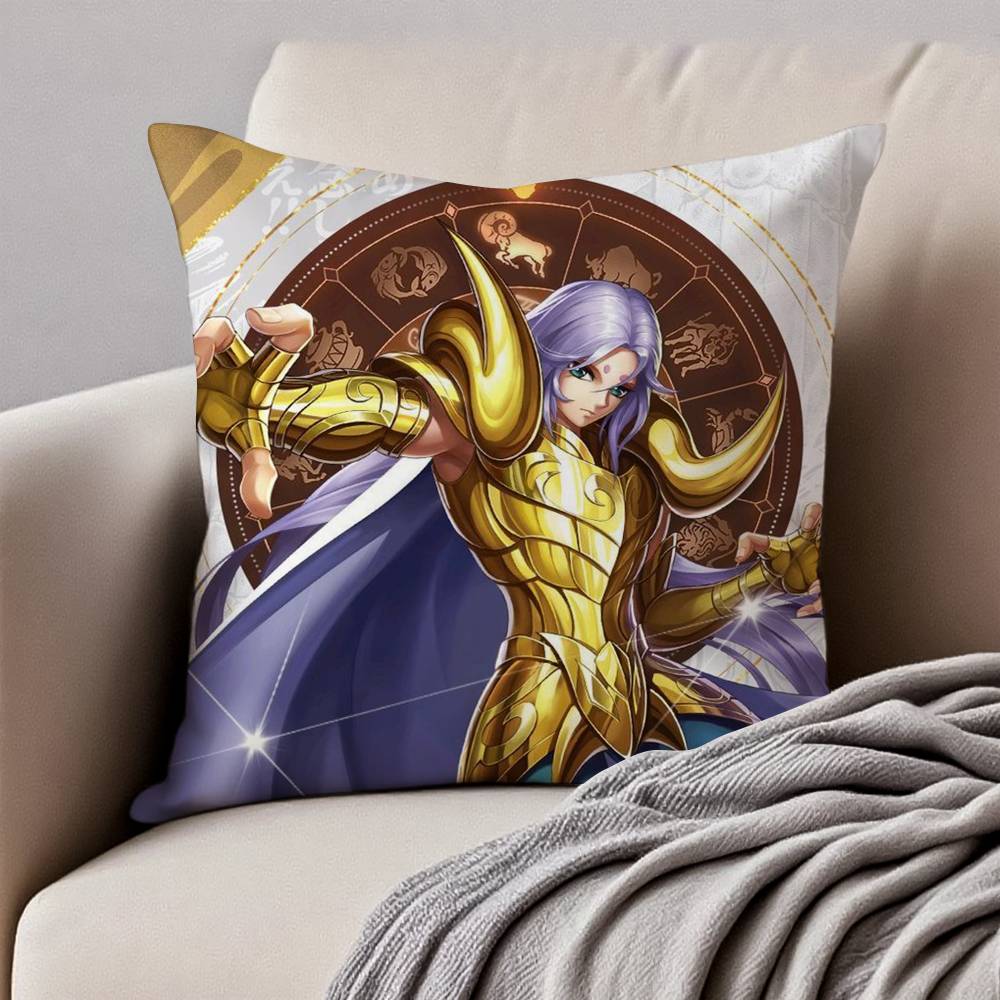 Animation 12 Gold S-Saint S-Seiya Kissenbezug Anti-Hausstaubmilben Kissenbezug Unsichtbarer Reißverschluss Seidig Kurzer Plüsch Sofakissenbezug