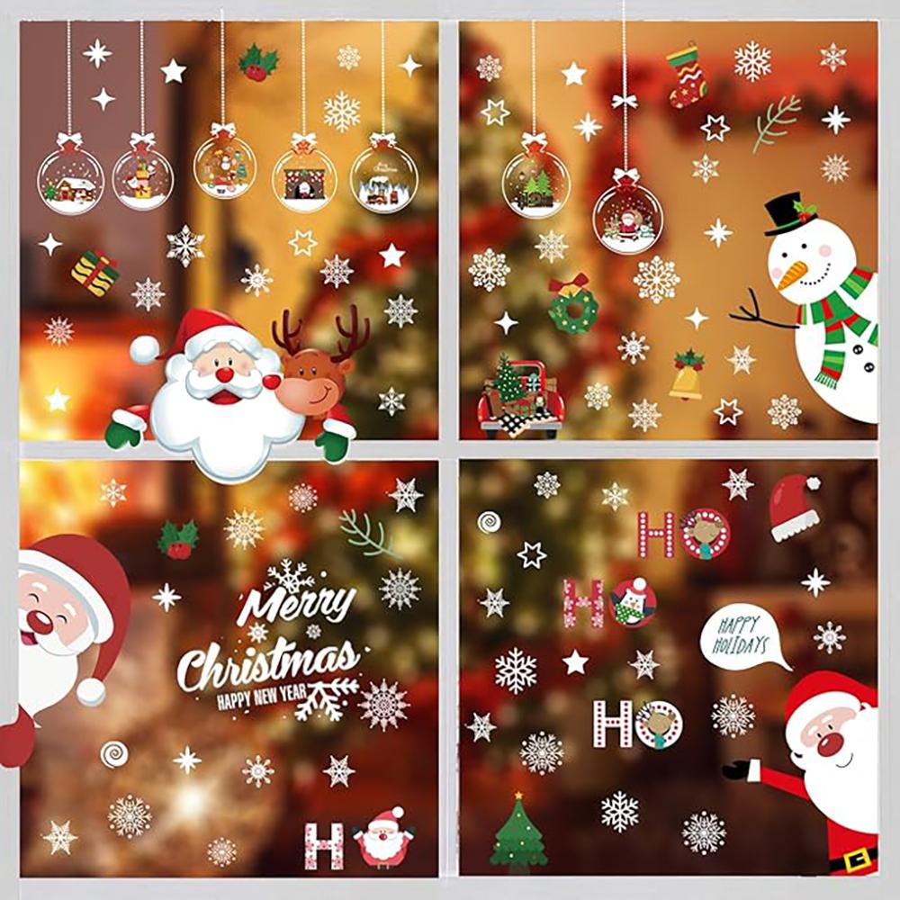 Christmas Window Sticker Xmas Glass Window Decor Snowman Snowflake Electrostatic Wall Sticker New Year Birthday Party Decoration