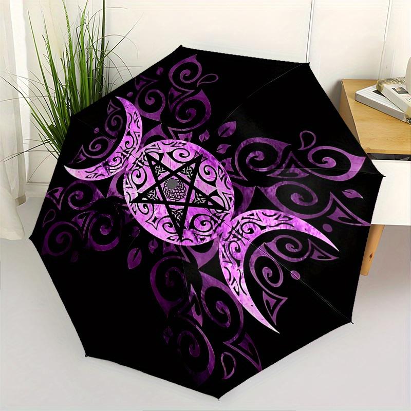 

Purple Moon Symbols Automatic folding umbrella simple eight rib design, bright color pattern, durable iron frame, ideal for travel and outd