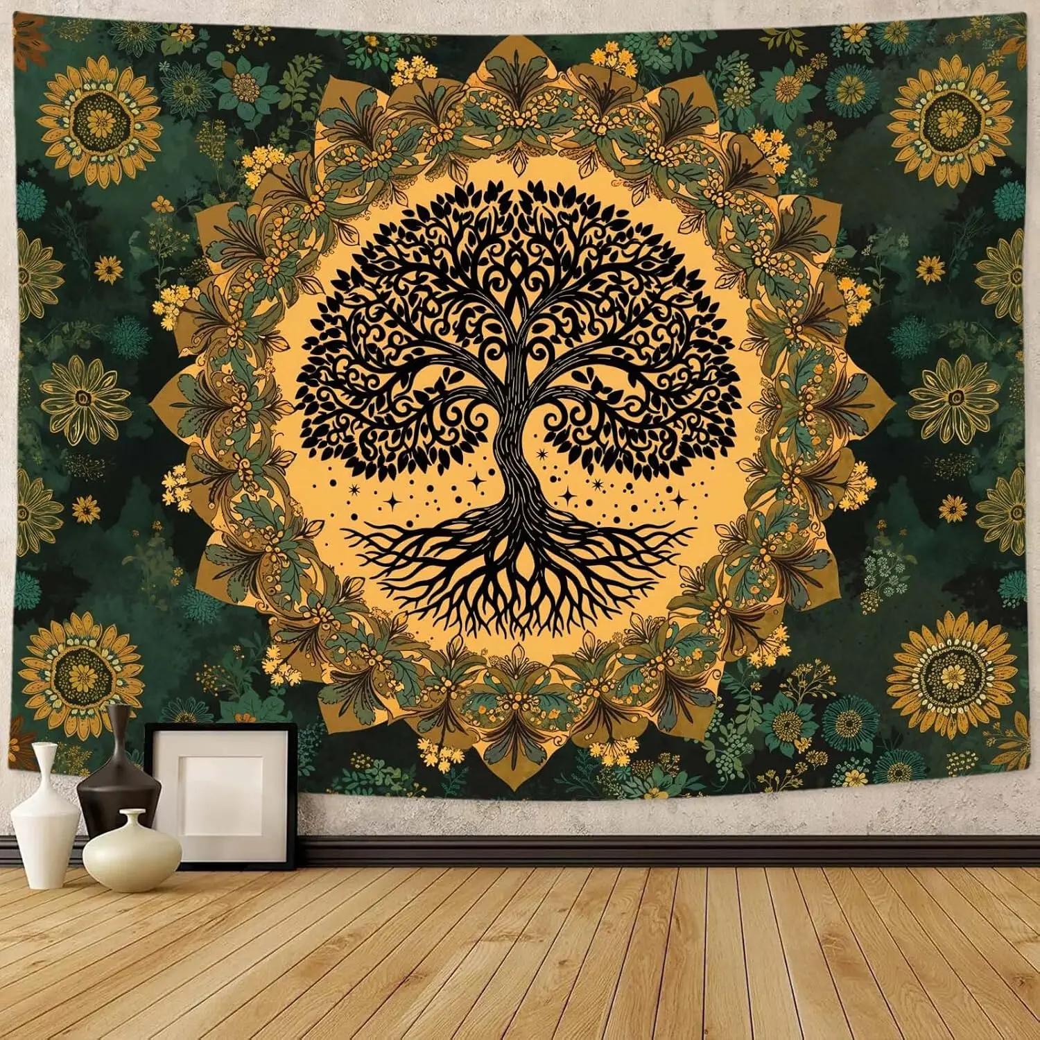 

VIKAMA Tree Of Life Tapestry Vintage Botanical Floral Wall Hanging Boho Aesthetic Bedroom Living Room Retro Home Decor 74x94cm(29x37in)