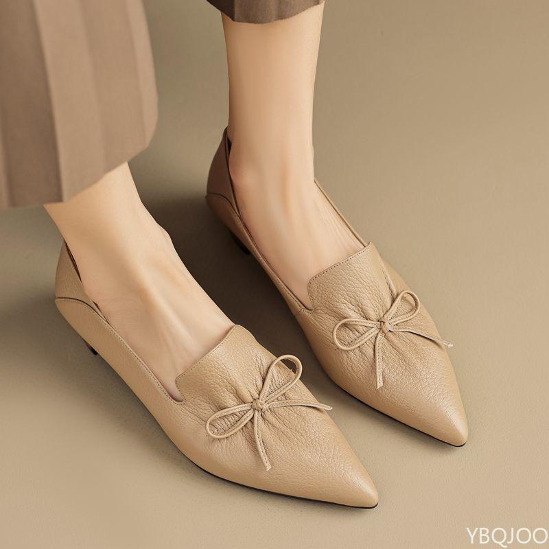 Fashion 2025 new Genuine leather retro pumpslady elegant shoes Women's pointed Toe mid Heels shoes women simple comfotable shoes