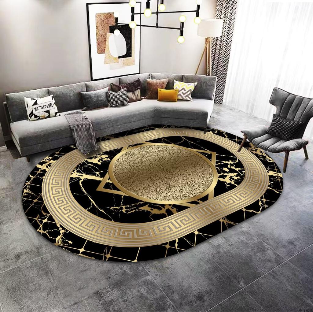 Zlatá Luxusní Dekorace Domova Oválný Koberec Špičkový Velký Plošný Koberec Pod Pohovku do Obývacího Pokoje Koberec pro Dekoraci Ložnice Hotelová Hala Protiskluzová Podložka na Nohy