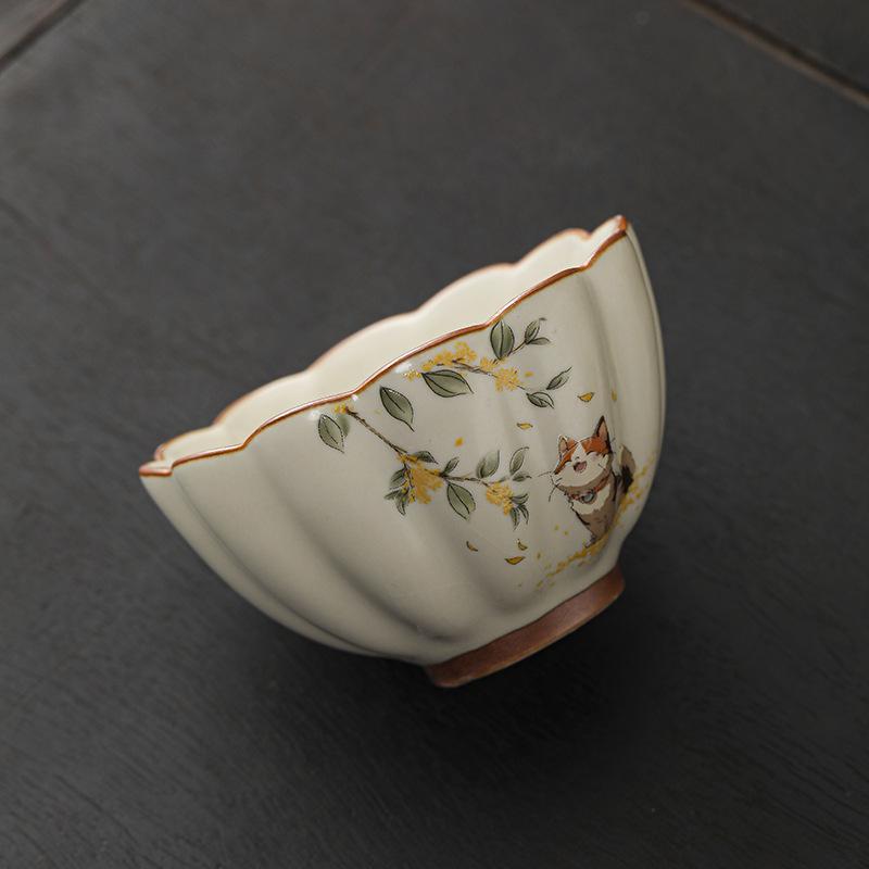 Beige Ru Ware Kitten Teacup: Kung Fu Ceramic Tasting Cup for Personal Tea Use