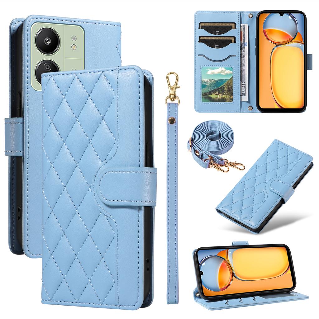 For Xiaomi Redmi 13C 5G/13C 4G/13R 5G/ Poco C65 4G/Poco M6 5G Case Wallet Rhombus Leather Phone Cover with Shoulder Strap,Wrist Strap